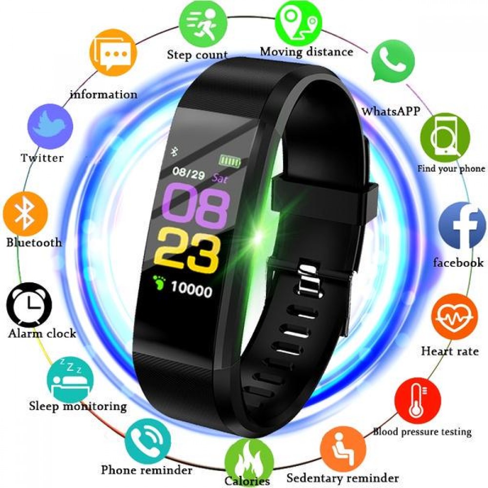 115 Plus Smart Watch - Black Screen Blood Pressure Heart Rate Fitness Tracker Smart Watch